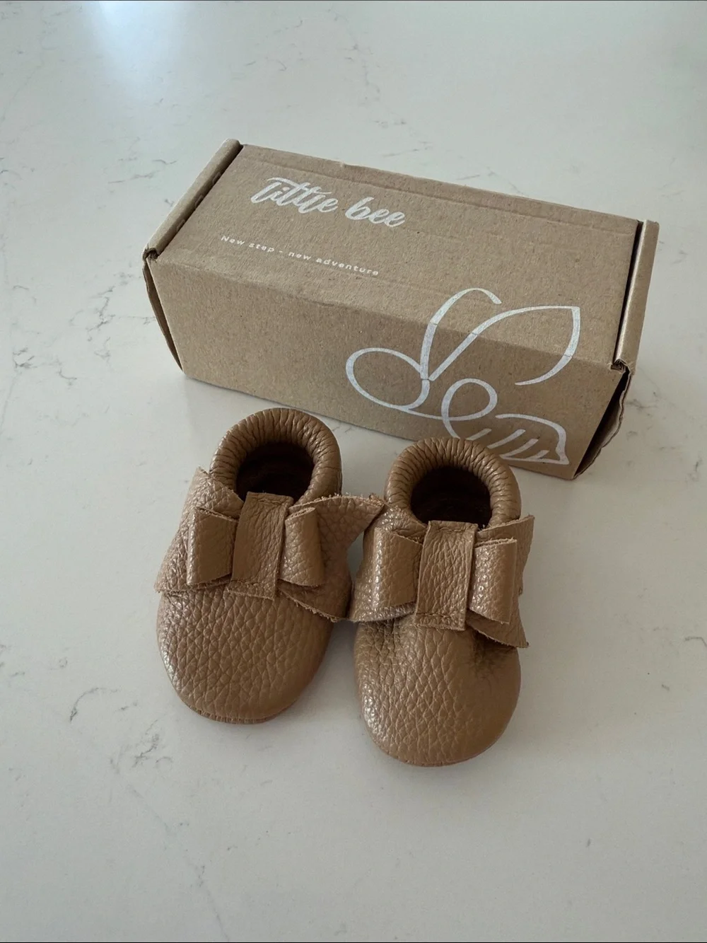 Little Bee Genuine Leather Brown Bow Moccasins 3-6m Baby